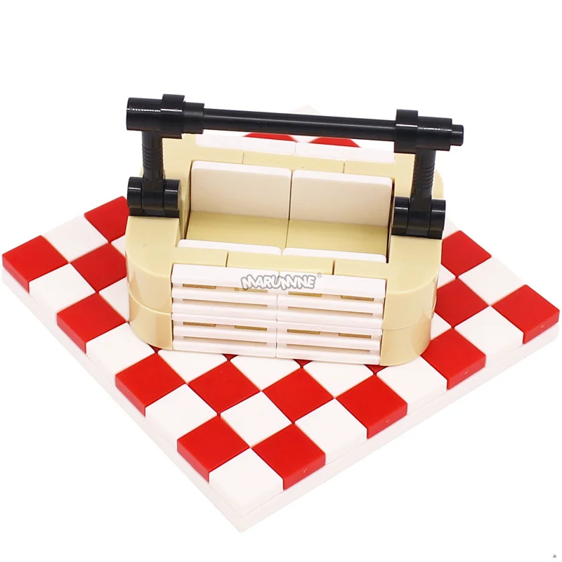 Marumine MOC Lebensmittel Stadt Zubehör Picknick Bricks Set Korb Klassische Bausteine Brot Street View Modelle Bau Teile