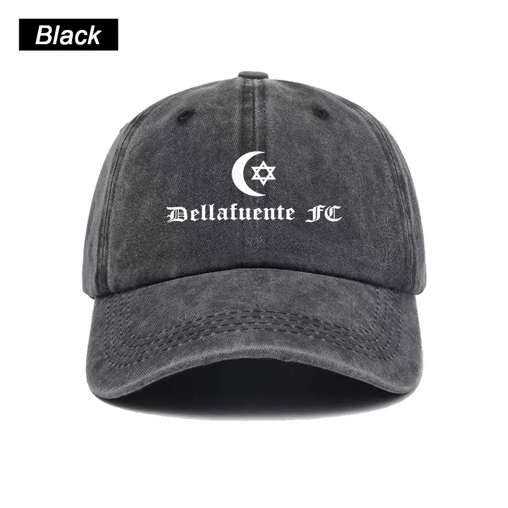 Vintage Washed Baseball Cap Dellafuente FC Print Graphic Unisex Streetwear Casual Trucker Style Summer Cotton Sun Hat