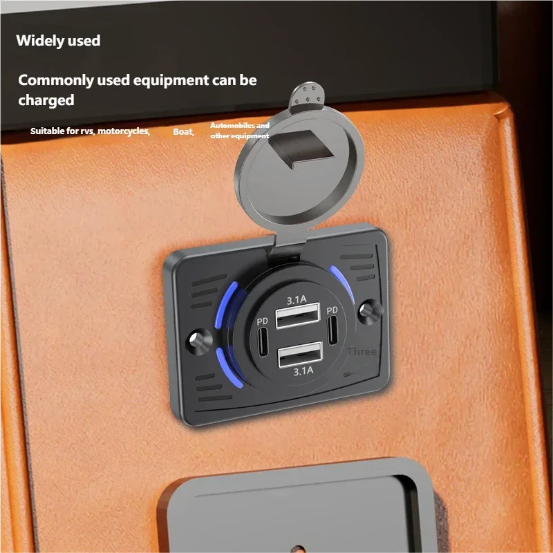 12V-24V Dual USB QC3.0 PD 3.1A/2.1A Car Charger Socket Quick Charge with Sliding Cap Outlet Panel Adapter for Truck Camper RV image 4