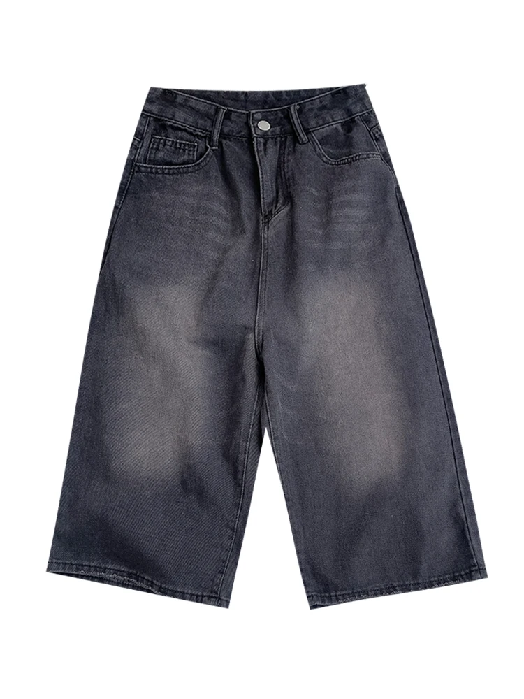 Verão gradiente lavado jeans 2025 nova versão coreana feminina cintura alta calças de perna larga moda versátil calças de comprimento de panturrilha