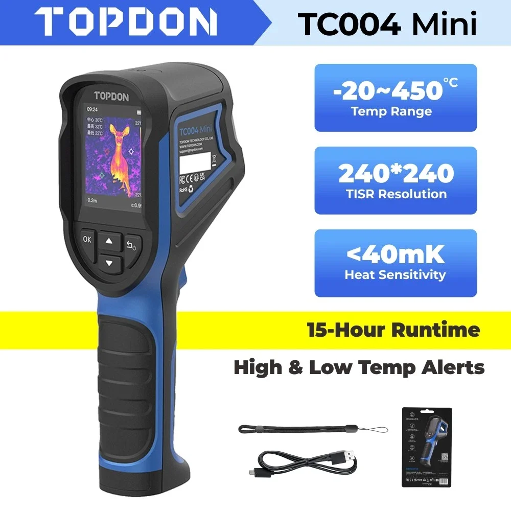 TOPDON TC004 Professionelle Wärmebildkamera 256x192 IR 25Hz Bildwiederholrate Hochpräzises Infrarot-Temperatur-Bildgebungsgerät für HVAC- und Elektroreparaturen