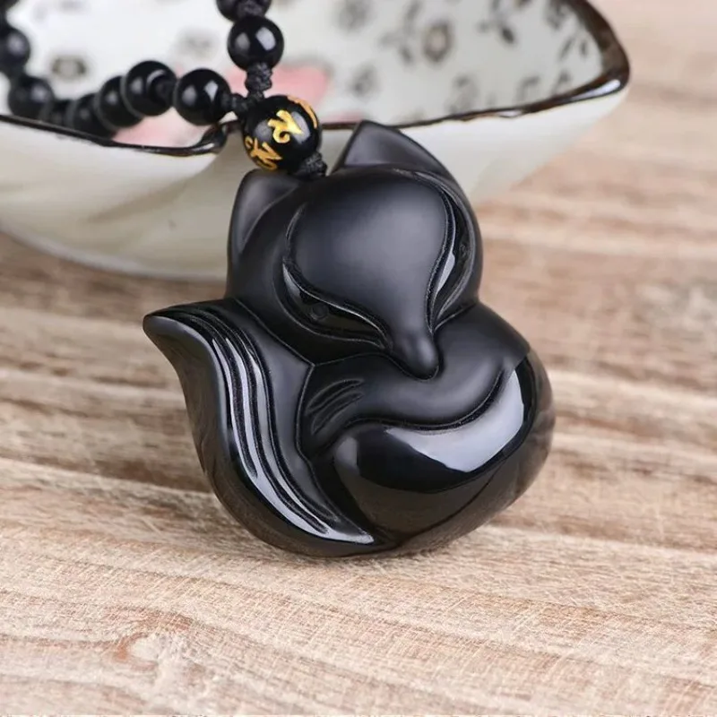 قلادة سبج طبيعي ثعلب ذو تسعة ذيل، مجوهرات قلادة عصرية رائعة متعددة الاستخدامات