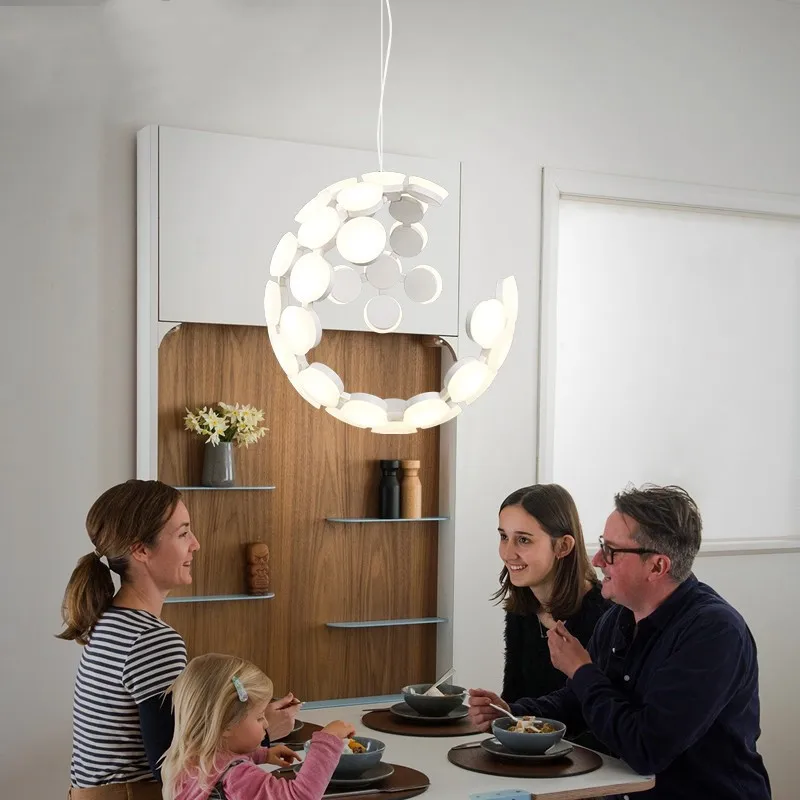 Nordic Art Sphere Moon Pendant Lamp Modern Chandelier For Bedroom Parlor Dining Room Coffee Shop Decor Lamp Luminaire LED Lustre