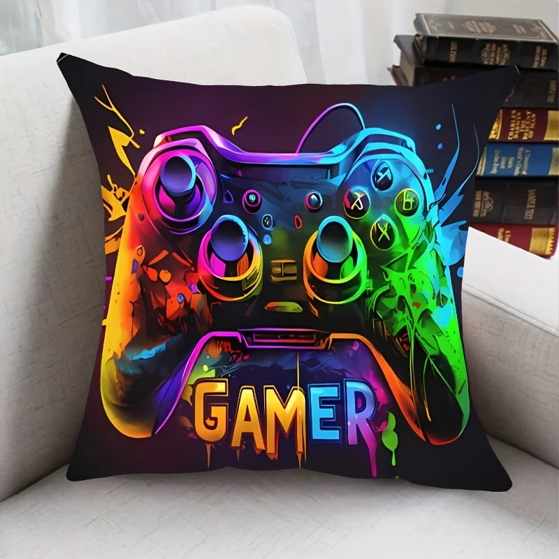 2Pcs Gamer Headphones Printed Pillowcase Washable Home Sofa Bedroom Decor No Insert