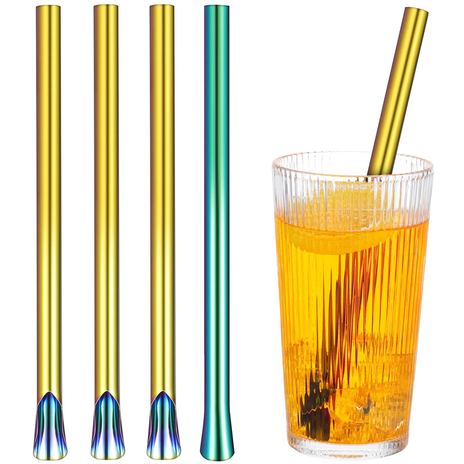 

4pcs Stainless Steel Straws Reusable Metal Drinking Straw Stirrer for Cocktail Smoothies Milk Tea Parties Picnics Trips