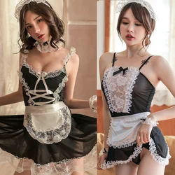 Women Sexy Lingerie Low-Cut Tied Maid Dress Underwear Costume Cosplay Palace Servant Hot Babydoll Lace Uniform Erotic Role Play