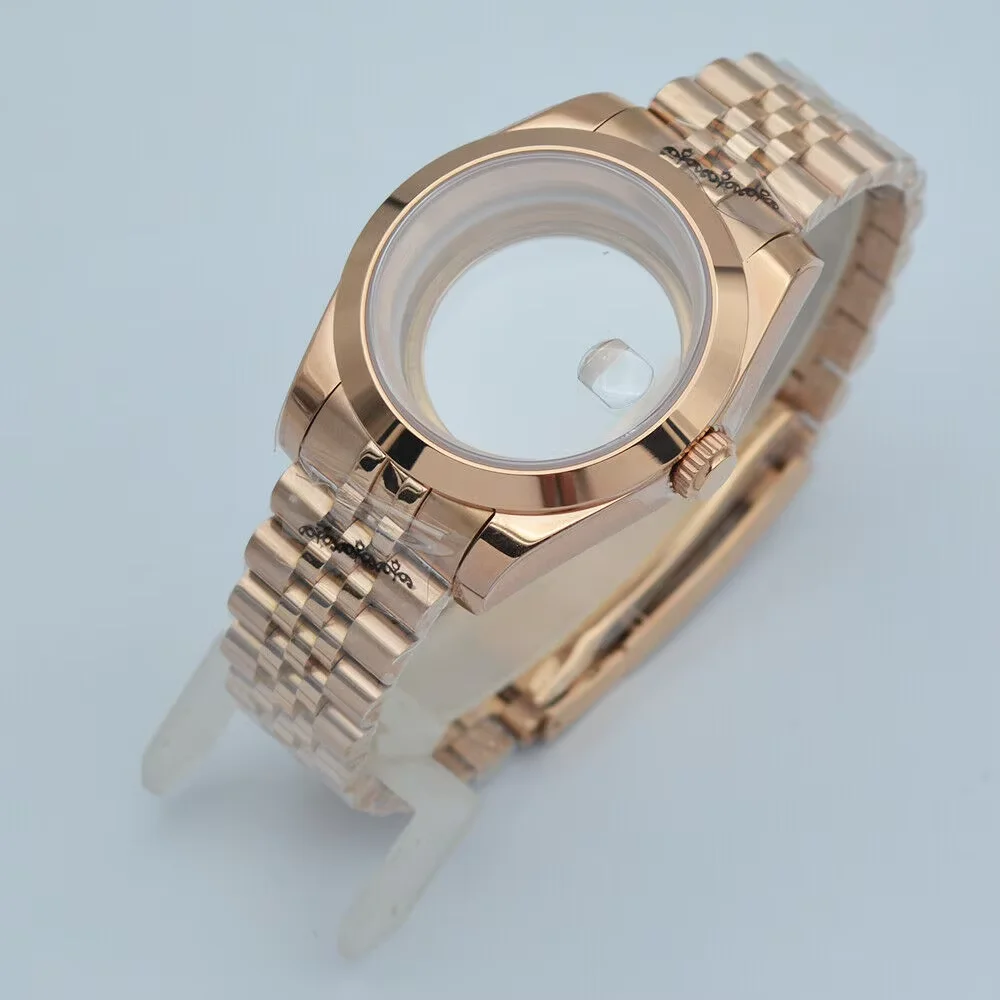 36mm / 39mm Rose Gold Watch case fit NH35 NH36 PT5000 ETA2824 2836 Miyota 8205 8215 Movement jubilee strap