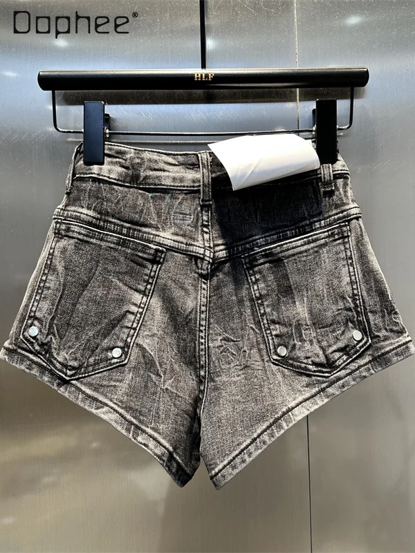 Street Punk Style Hot Girl High Waist Denim Shorts Summer New Fashion Sexy A-line Shorts Solid Color Versatile Casual Pants