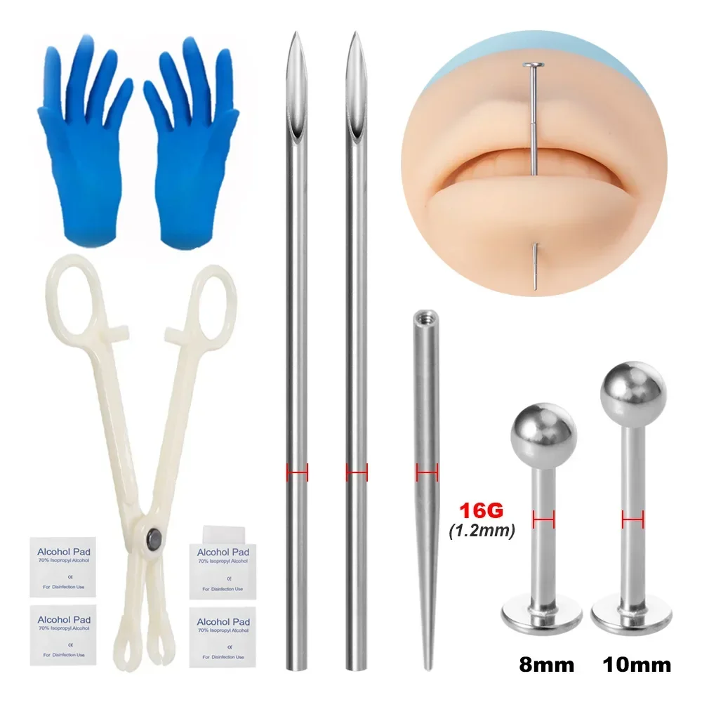 Body Piercing Kit Surgical Steel Threaded Taper Pin Needles Lip Nose Tongue Cartilage Eyebrow Navel Piercing Jewelry Tool Pliers