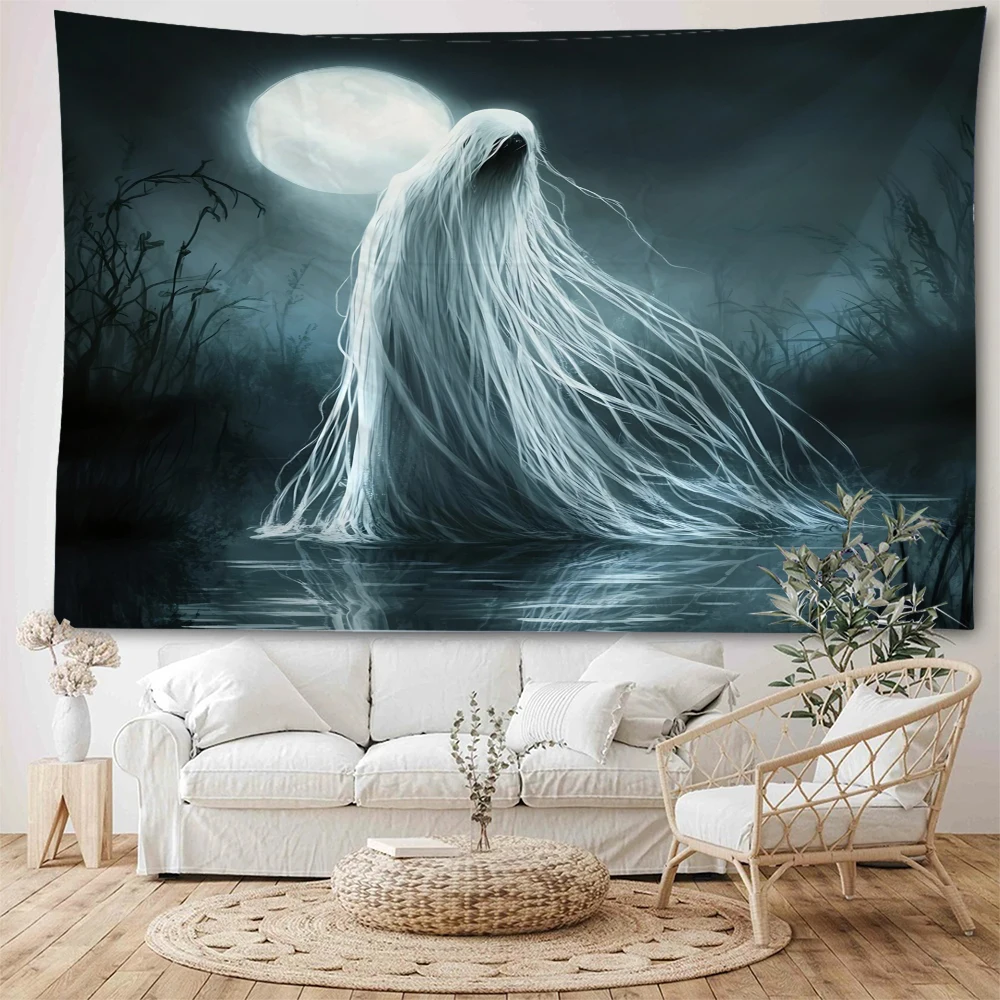 شبح رعب ليلي شبح أبيض متجول في الهواء الطلق في الليل نسيج زخرفي رعب Wansheng