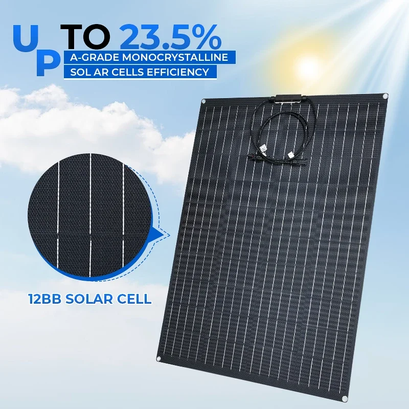 ETFE 150W Flexible Solar Panel Monocrystalline Solar Power Cells Charger for Outdoor Camping Yacht Motorhome Car RV Boat