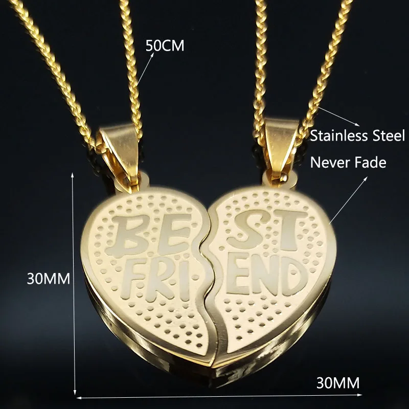 2 PCS Heart Best Friend Stainless Steel Necklace for Women Men Gold/Silver Color Friendship Chain BFF Jewelry cadenas mujer N721