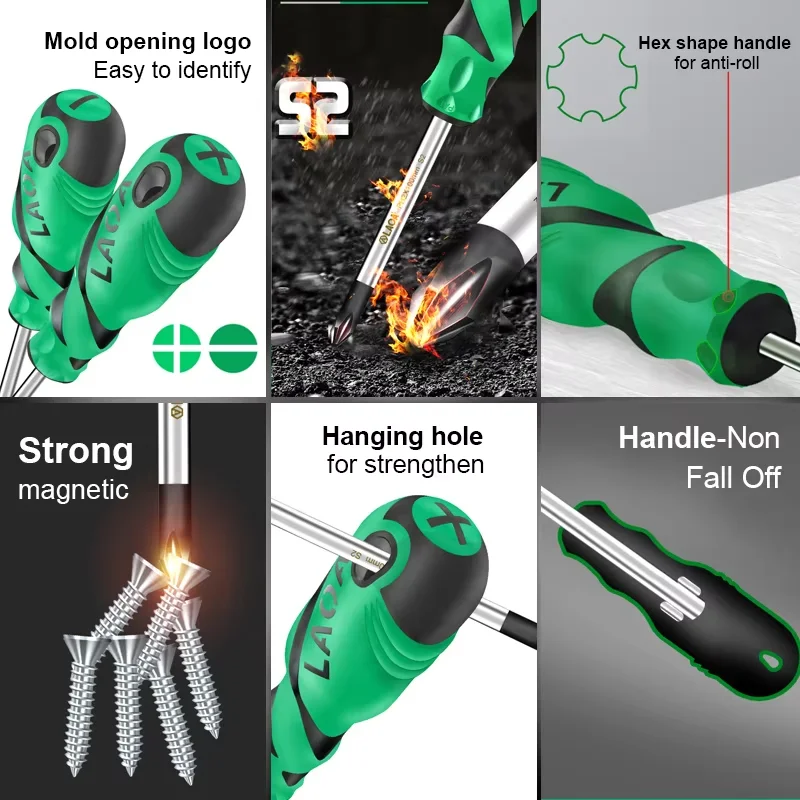 LAOA 1 قطعة مفك مشقوق S2 المواد مفكات فيليبس مزدوجة اللون مقبض مفك مسامير مع المغناطيسية