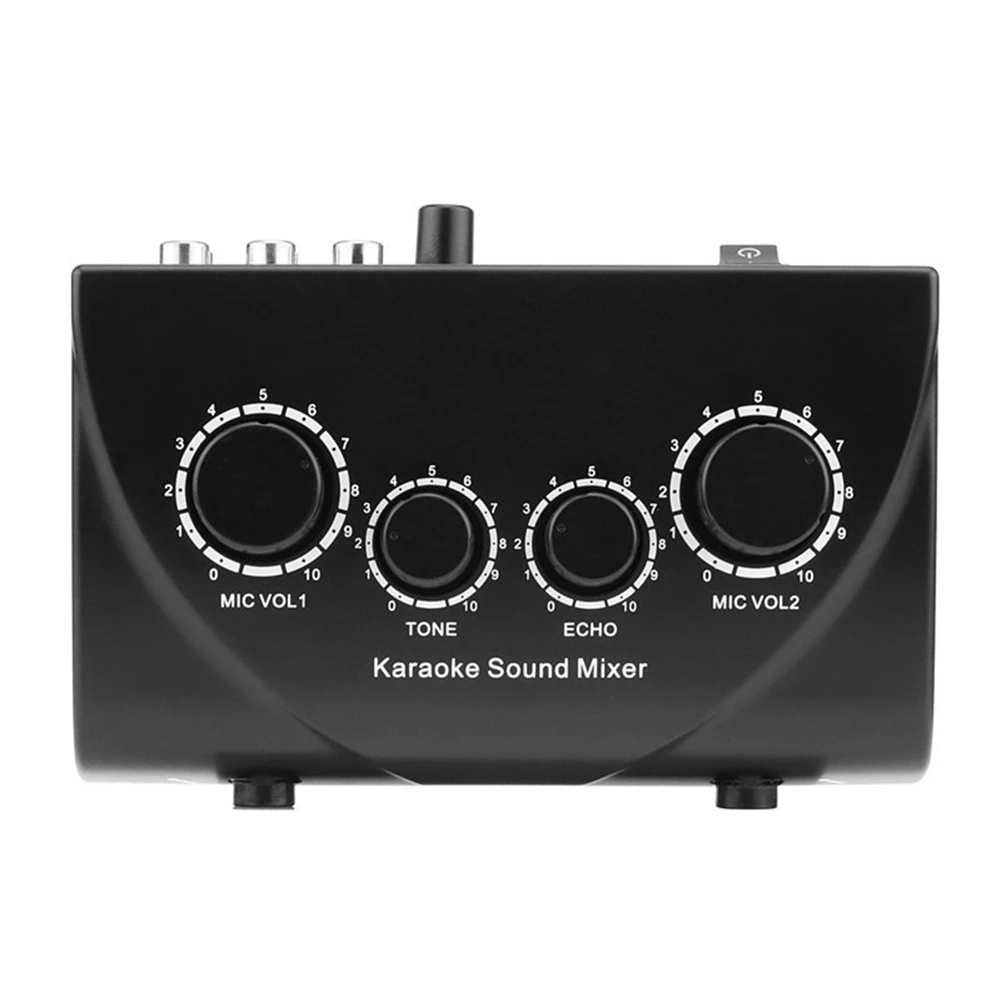 A14G Karaoke Sound Mixer Portable Sound Mixer Professional Audio System Karaoke Dual Mic Inputs Audio Sound Mixer Black (US)