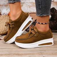 Mocassins à lacets pour femmes, chaussures de marque, mode estivale, couleur unie, plateforme, chaussures plates vulcanisées à enfiler pour l'automne, grandes tailles 5