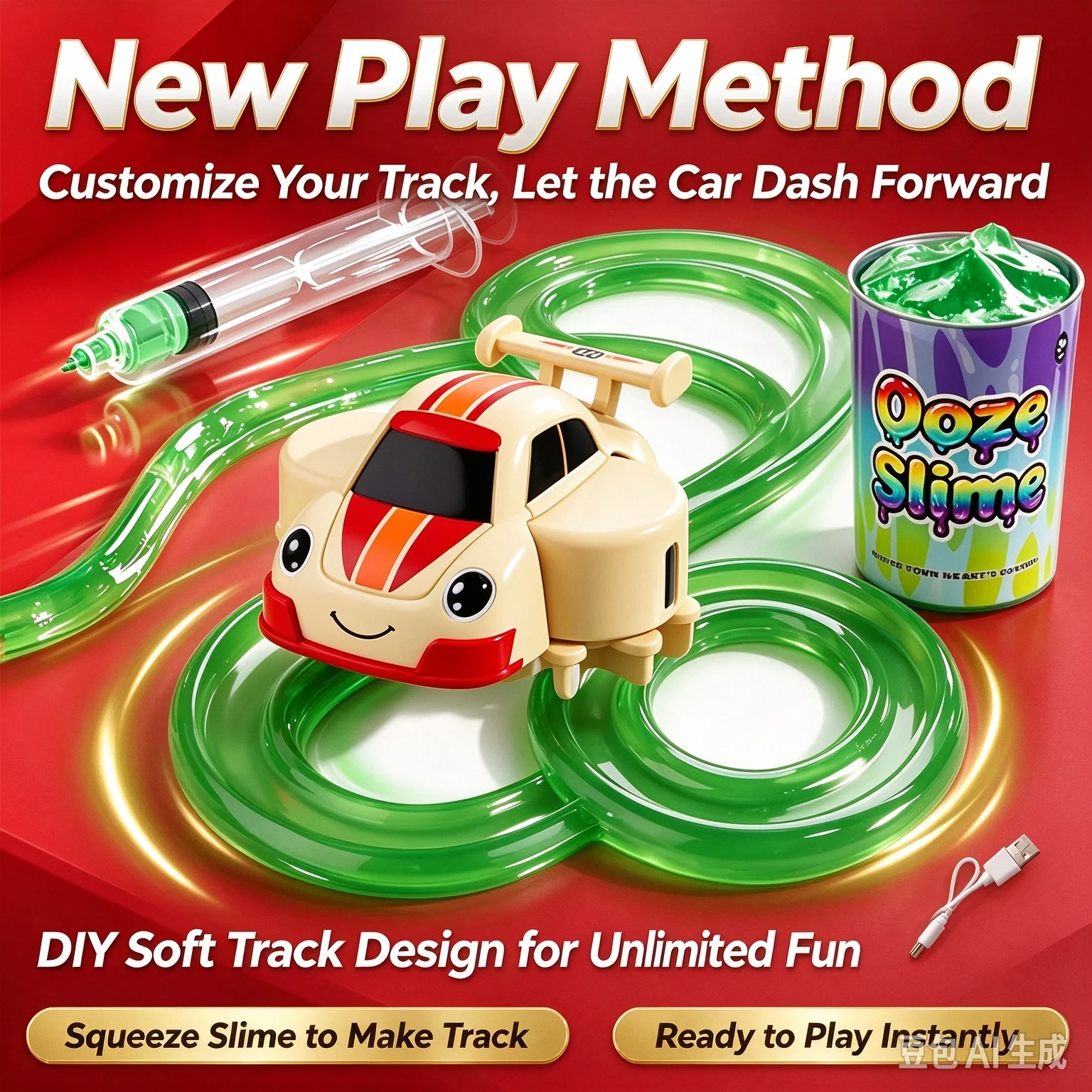 DIY Slime Track Electric Car Toy Flexible Slime Race Car Educational Interactive Creative Desktop Game Gift