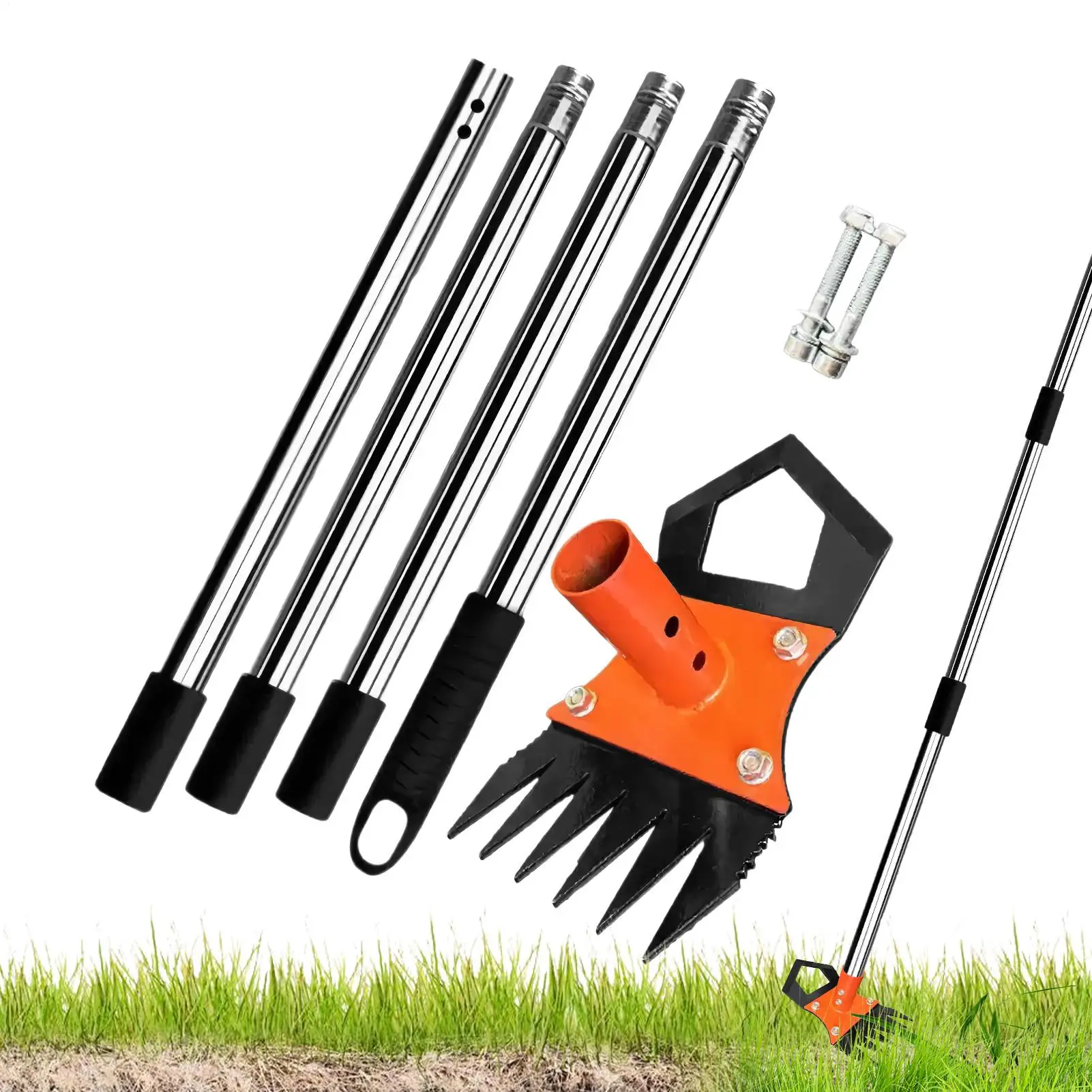 Garden Hand Rake Tool Double Headed Hoe Rake Soil Loosening Tool With 4-Section Adjustable Handle Detachable Grass Rake