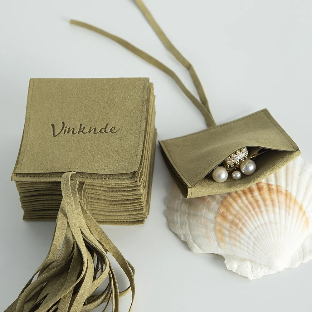 

100pcs/lot Custom Logo Jewelry Flap Microfiber Envelope Bag With Rope Earring Ring Stud Key Organizer Pouch Gift Party Packaging