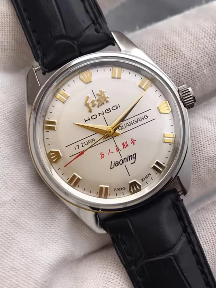 Relojes Hongqi Vintage para hombre, relojes de pulsera mecánicos de cuerda a mano de 36mm, relojes de cuerda Manual antiguos chinos Retro, homenaje Liaoning