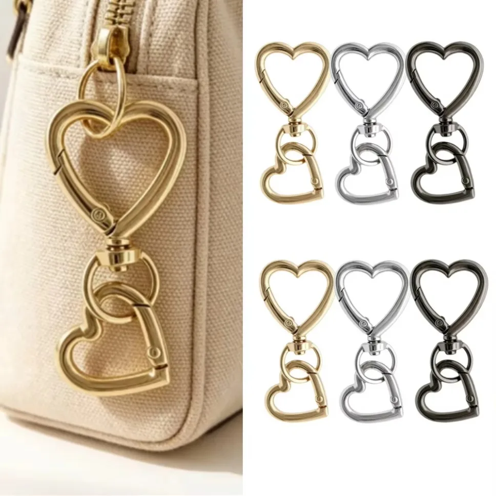 2/30/50 Set Heart Shape Metal Alloy Spring Clasp Hooks Carabiner Key Ring Connectors For DIY Keychain Jewelry Crafts Accessorie