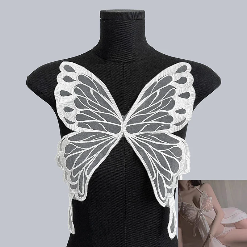 Embroidered Butterfly Tulle Mesh Applique Fake Collar Sewing Craft Butterfly Patch For DIY Clothing Wedding Dress Decoration