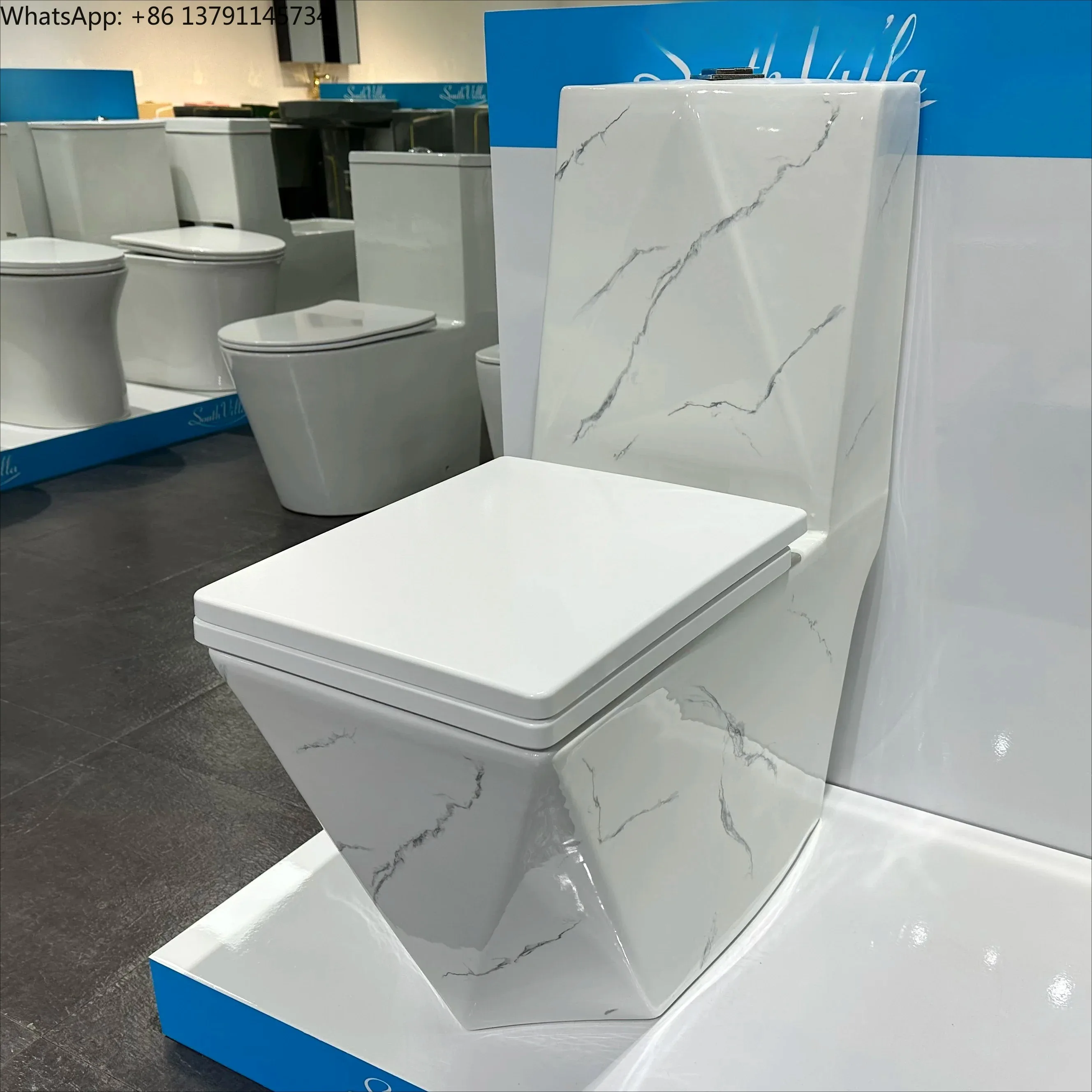 White Ceramic One Piece Toilet Floor Mounted Marble Shape Bathroom Water Closet Commode