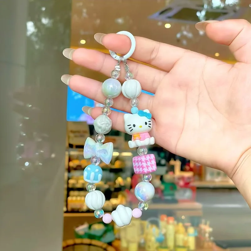 

Cute Cartoon Sanrio Hello Kitty Phone Chain Keychain Bag Pendant Charms Backpack Decoration Gifts hand drawn bead