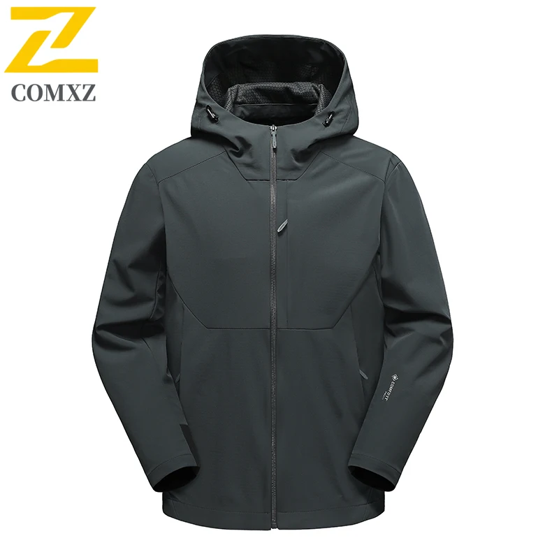 Hiking Soft Shell Men's Jacket Fashion Contrast Color Waterproof Windproof Windbreaker 2025 Mountain Bike Hooded Rainproof Coat