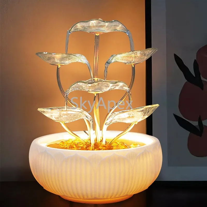 Eight Directions Come to Wealth Light Luxury Silent Floor Standing Large Flowing  Water Ornament Crystal Ingot Housewarming Gift
