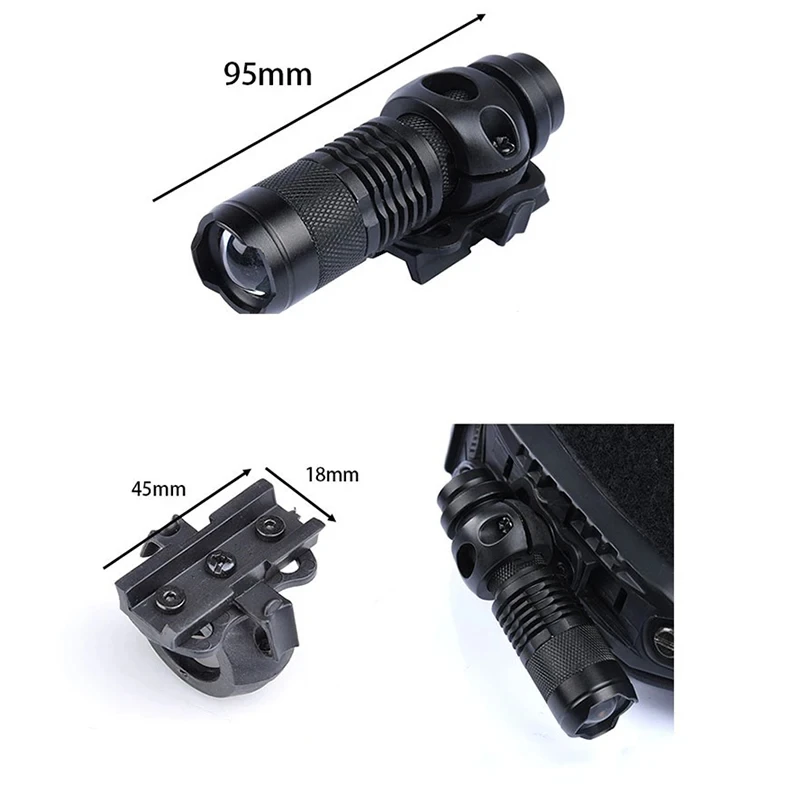 Tactical Helmet Light FAST Helmet Flashlight Strobe Telescopic Zoom Survival Safety Lamp With Hat Clamp Holder Camping Hunting