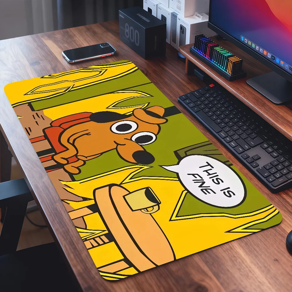 This Is Fine Dog Mouse Pad Square Office Gaming Desk Mat Waterproof Non-Slip Rubber Decorative
