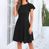 Vestido corto elegante plisado con cuello redondo, vestido holgado de Color sólido, Mini vestidos de playa informales para mujer, vestidos para mujer