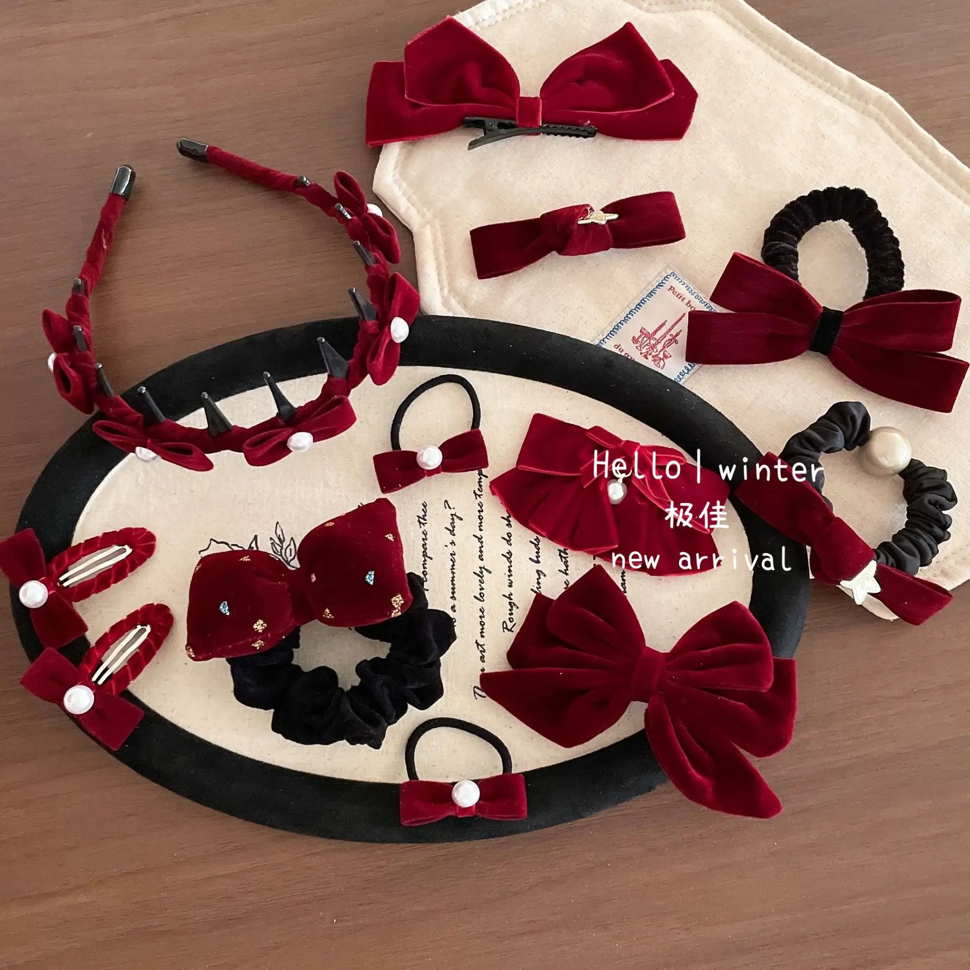 Hair Clip Scrunchie Headband Red Velvet Skirt Bow Pearl Sweet Girls Festive Holiday Princess Elegant Daily Soft Compact