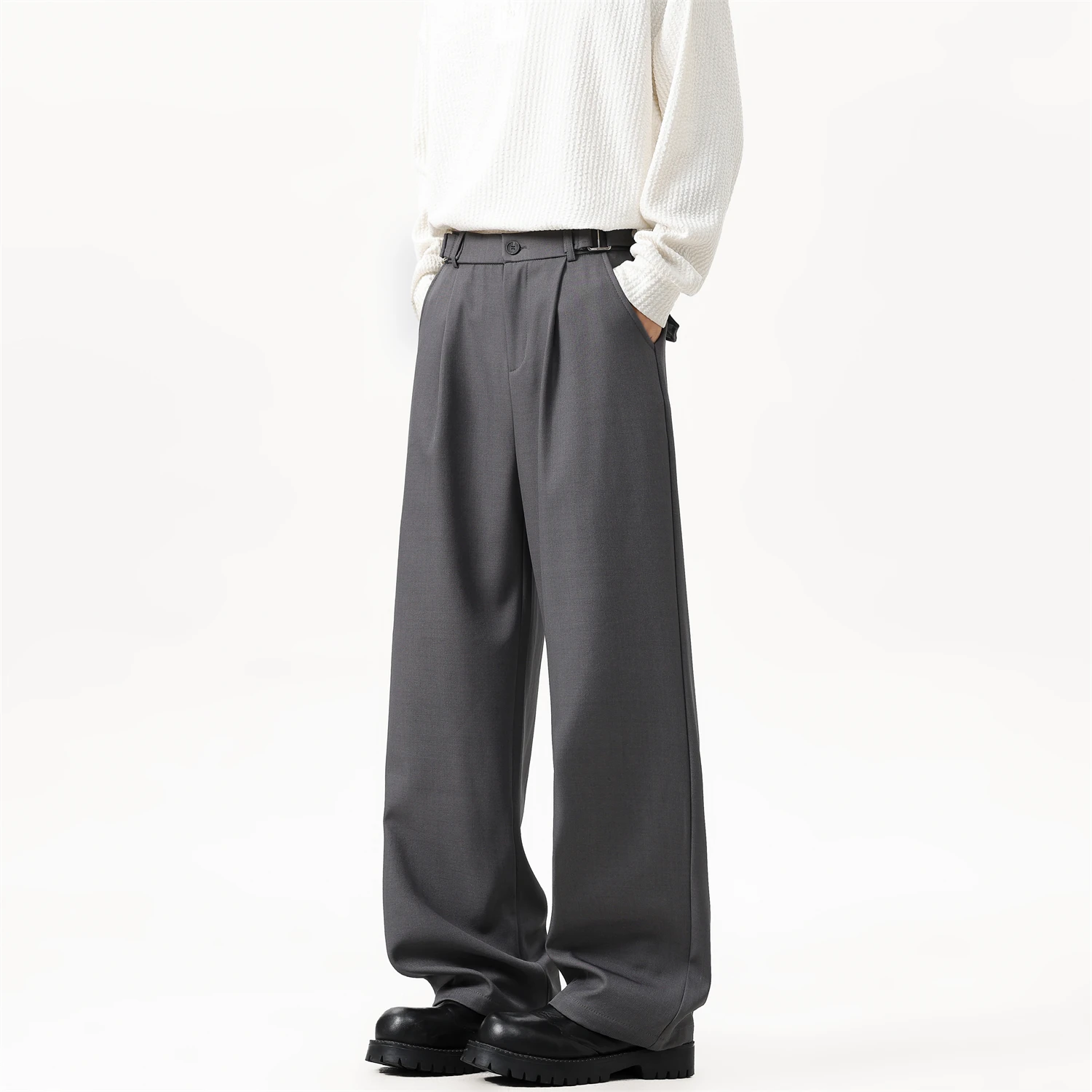 Spring Men's White Straight Pants Korean Fashion Loose Suit Trousers Business Casual Draped Baggy Wide Leg Pants Male Streetwear
