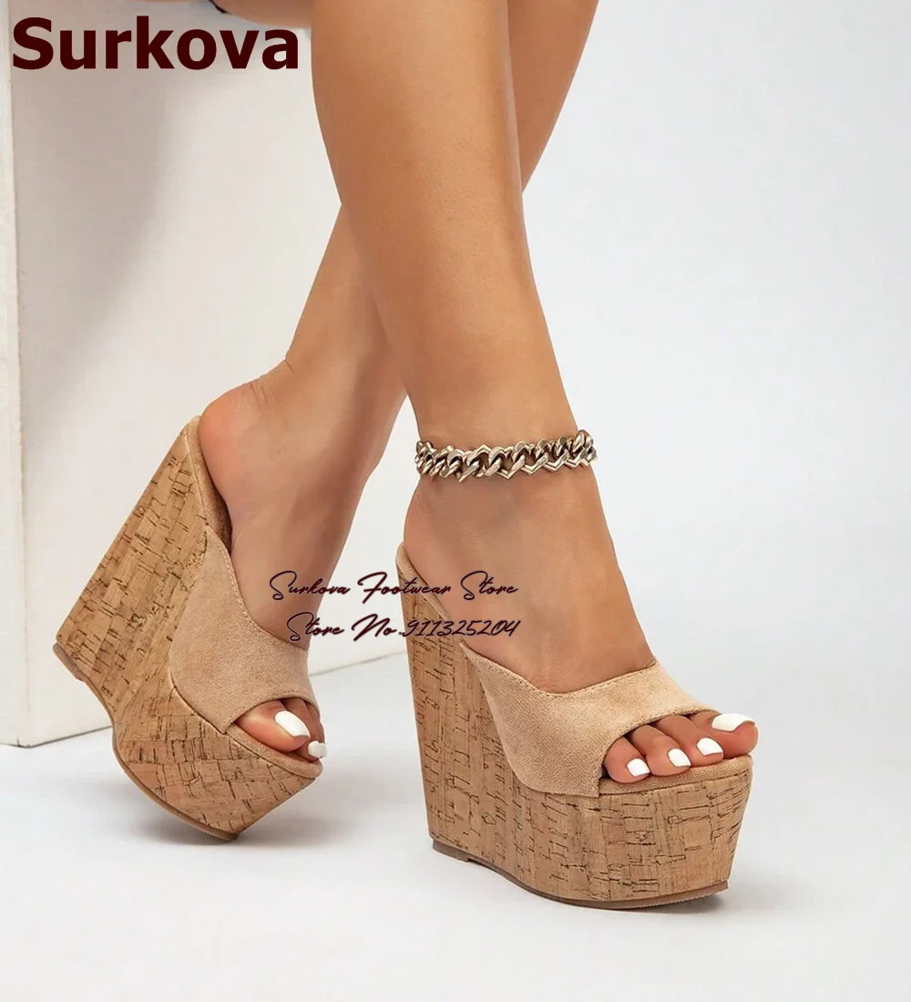 

Surkova Wooden Wedged Heels Modern Slippers Sky High Paltform Open Toe Mules Slip-On Elegant Sandals Women Summer Dress Shoes