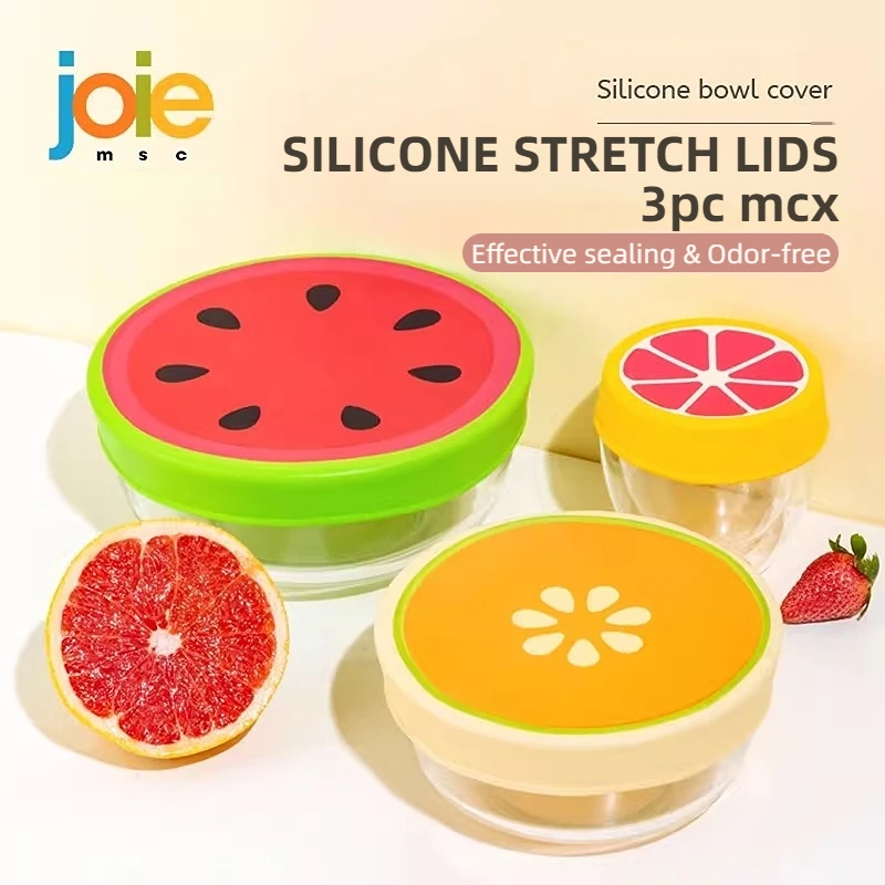 JOIE 3pcs Creative Silicone Cover Stretch Lids Reusable Airtight Food Wrap Covers Fruit Shape Keeping Fresh Kitchen Cookware