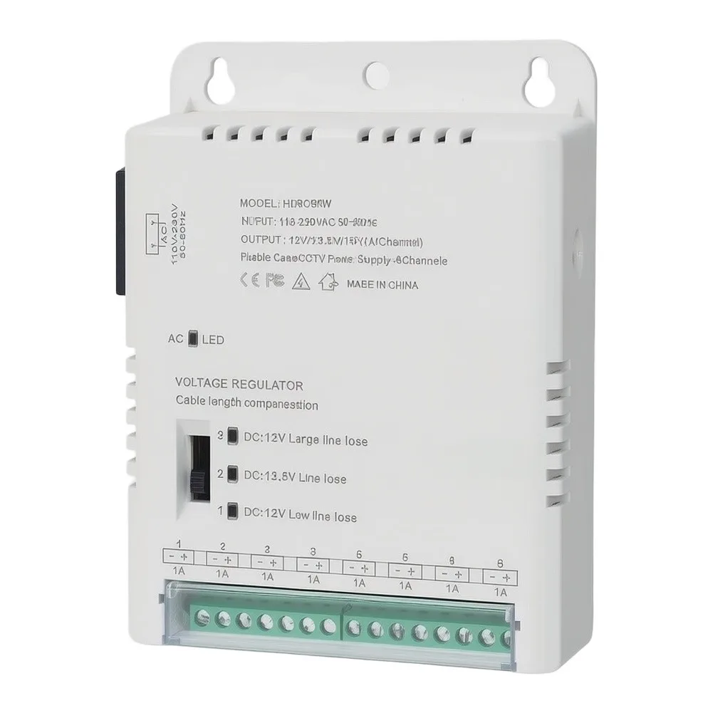 Adjustable 12V 13.5V 15V For CCTV Power Supply 8 Channel 96W for Multi Camera Setups and Low Voltage Lighting Applications