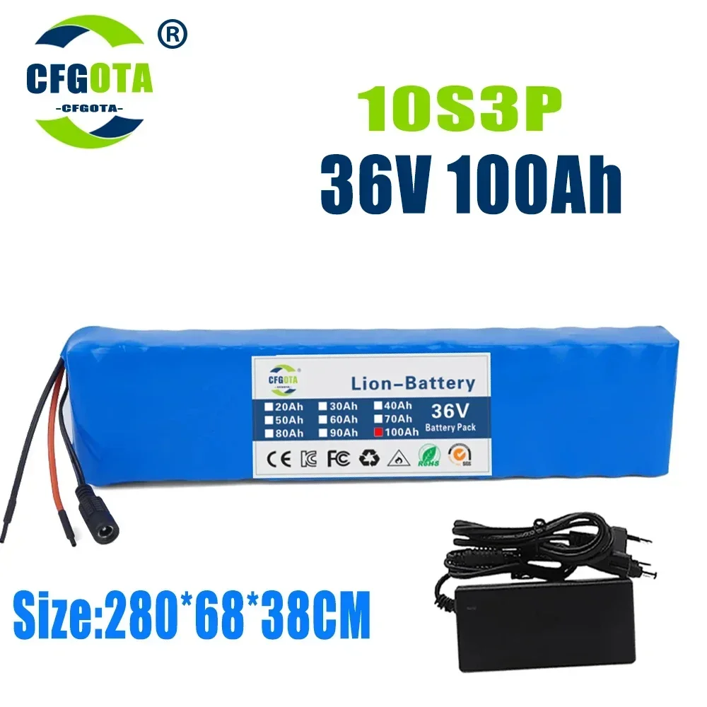 

10S3P 36V 100Ah 18650 Li-ion Battery Pack 100A BMS for Electric Bicycle M365 Electric Scooter Electric Tool Replacement Battery