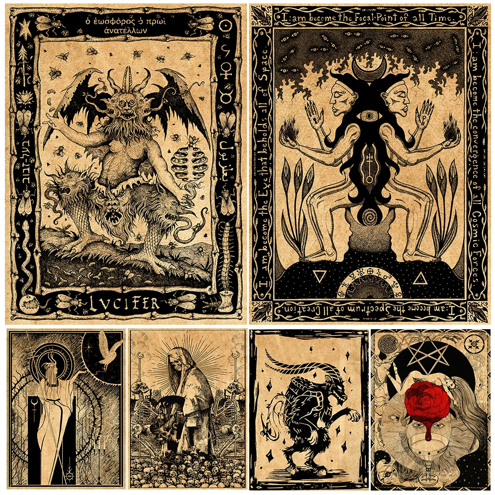 Hell Demons And Enchanting Witches,Vintage Wall Art Canvas Painting,Pagan Witchcraft Art Poster And Print Home Decor Unframed