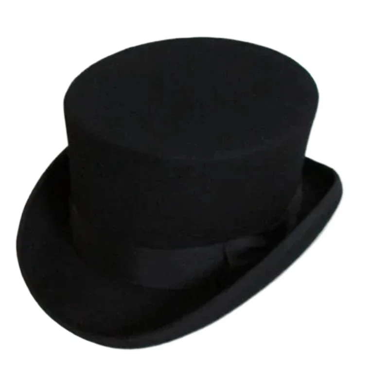 Black Cylinder Hat 100%Wool Felt Top Hats 11.5cm Chapeau Haut De Forme Mad Hatter Cap Bowler Hoeden Cartola Fedora Hat for Men