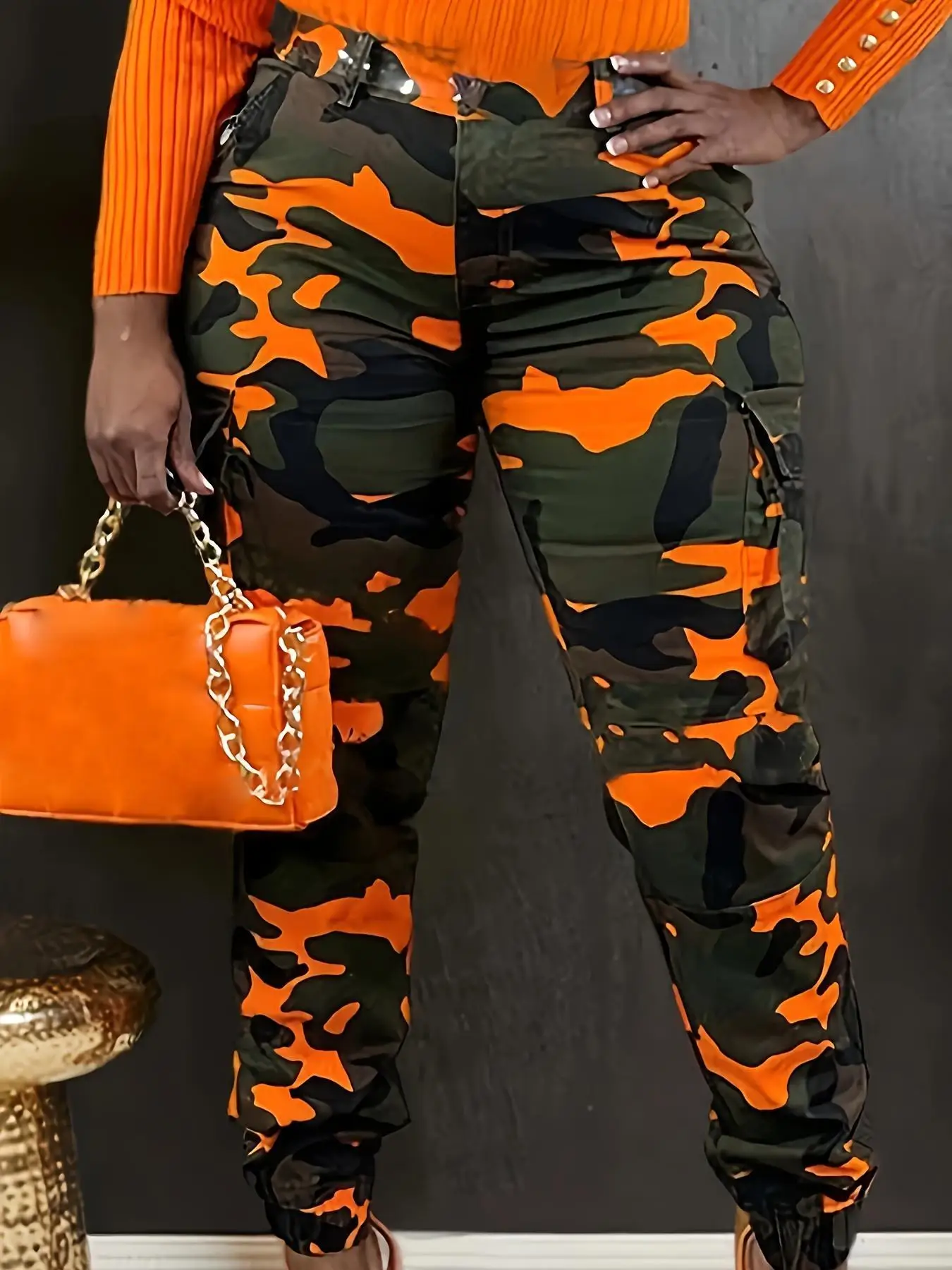 Women's Casual Camouflage Printed Patchwork Pockets Button Zipper High Waist Overalls