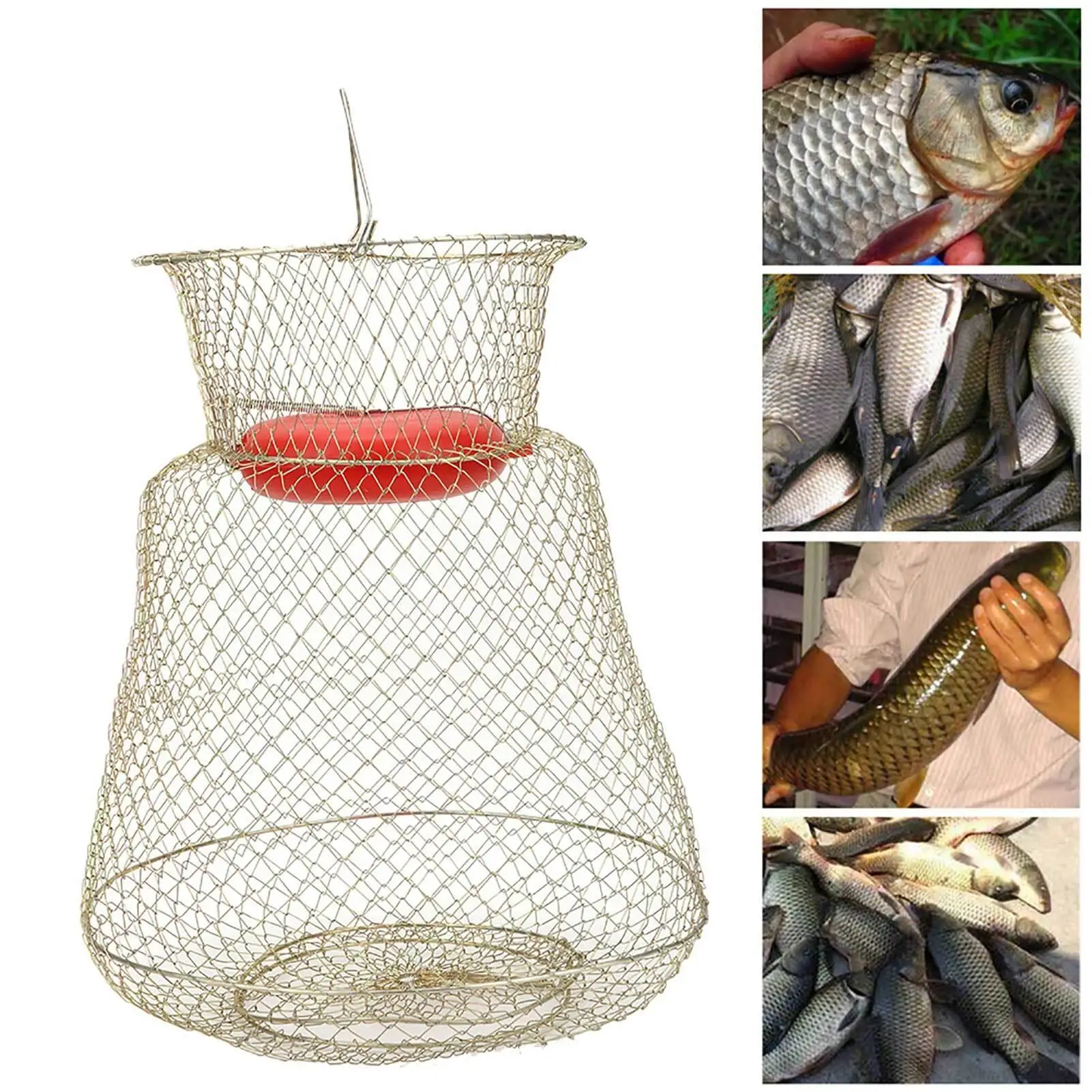 Foldable Metal Fishing Net Trap for Lobster, Crab & Shrimp - Steel Wire Cage with Handle