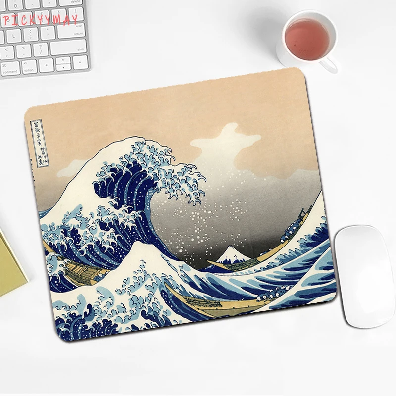 Japan Great Wave Mouse Pad Small Mousepad Keyboard Rugs Laptop Deskpads Computer PC Gabinete Mice Desk Mat 18x22cm Locking Edge