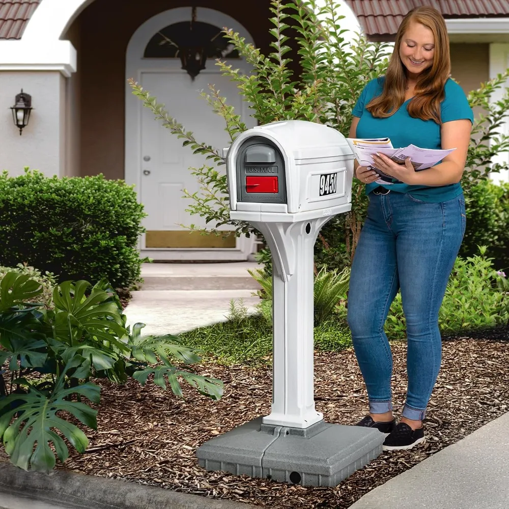Dig-Free Easy Up Classic Mailbox and Post Combination in White, Above Ground Mailbox