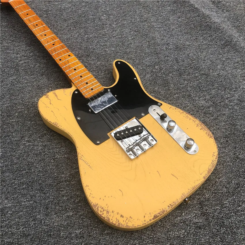 

Stock,, vestigial electric guitar, double coil pickup, cow bone string pillow, cream yellow, ash wood, free shipping