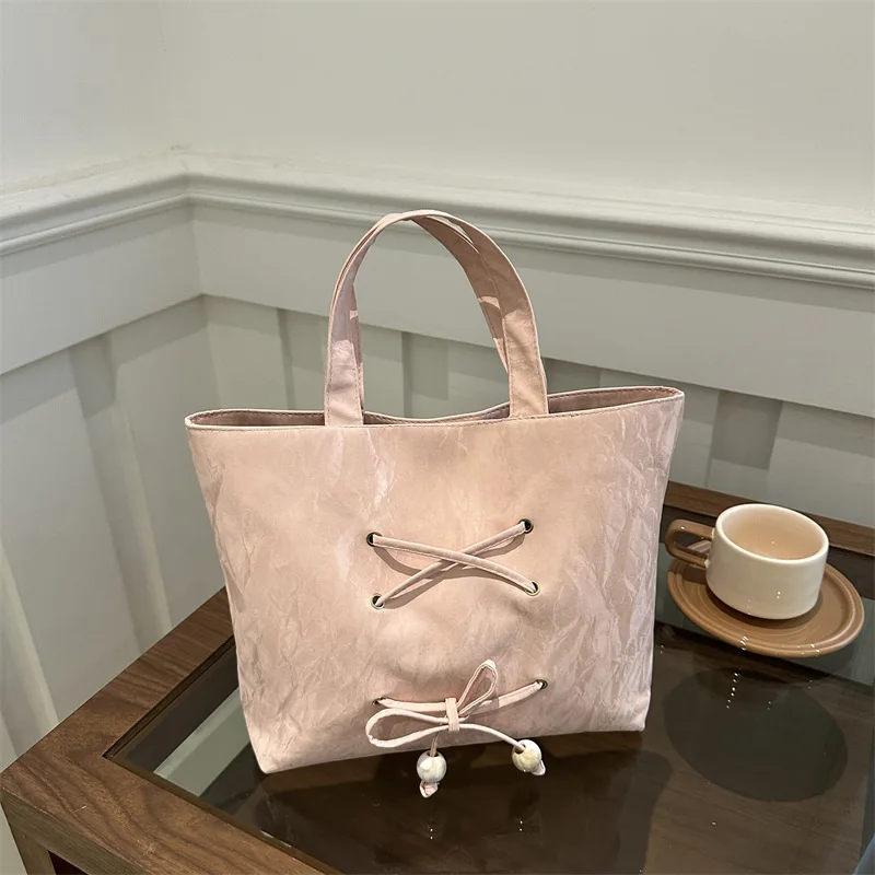 Fashion bow large capacity tote bag simple casual shoulder bag commuter bag to work