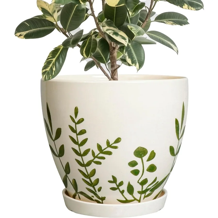 

10-дюймовый горшок для растений, керамический горшок для цветов в помещении и на открытом воздухе, круглый цветочный горшок для дома с дренажным отверстием и планкой блюдца