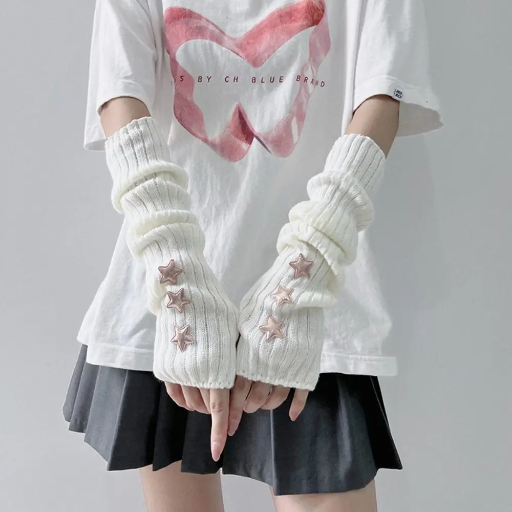 

Kawaii Solid Color Star Knitted Gloves Y2k Gothic Wool Sleeve Cuff Long Lolita Style Arm Warmers Party