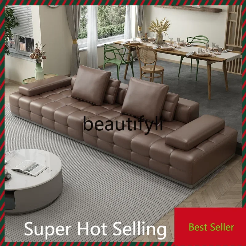 A71 Sofa first layer cowhide straight row leather minimalist living room modern three or four people combination