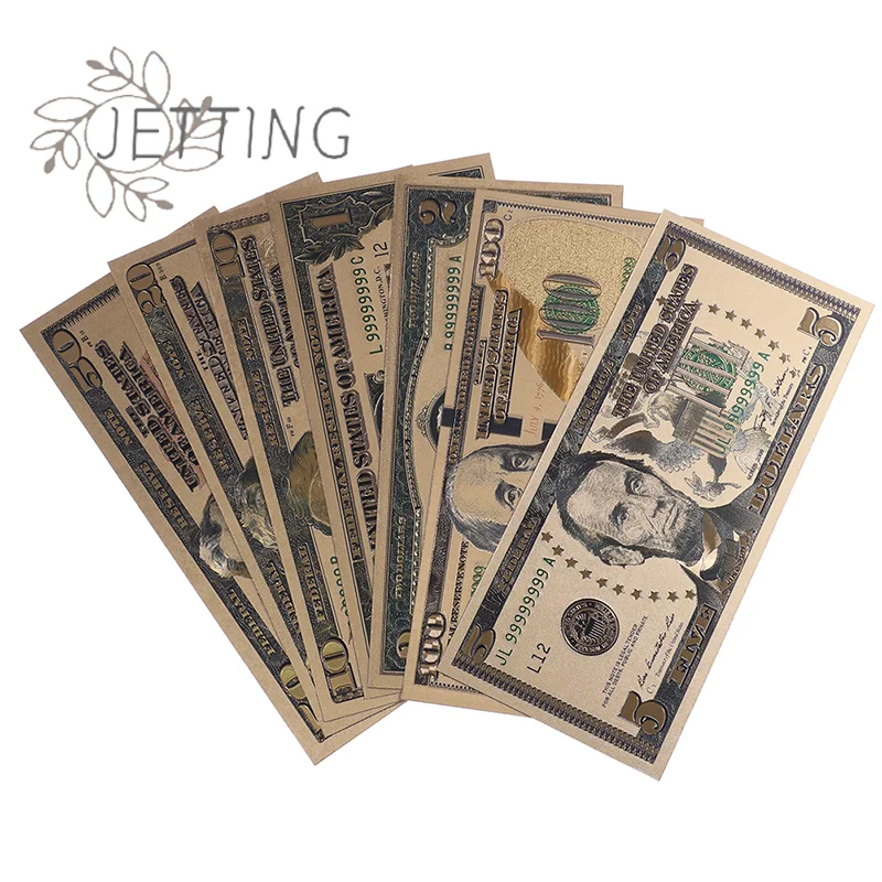 حار 7 قطعة/مجموعة 24K طبق الاصل مطلية بالذهب تذكارية الديكور الأوراق النقدية الواقعية الدولار العتيقة مطلي مذكرة تذكارية البلاستيك